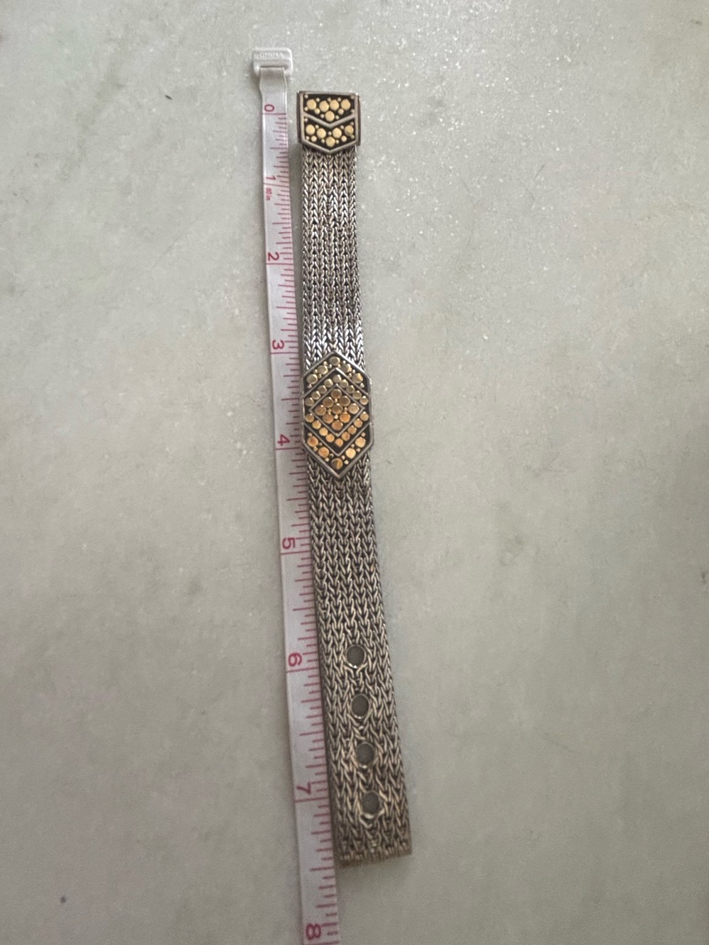 John Hardy 925 Sterling Silver 18K Gold Dot Wide Mesh Woven Bracelet 7.5” 50.63g - Picture 8 of 9